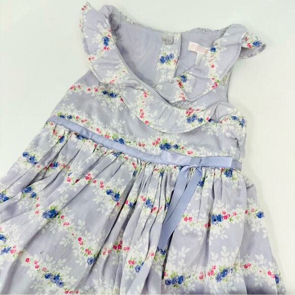 Janie & Jack Floral Ruffle Dress Size 3-6 Months Lavender Print W/ Diaper Cover - Picture 2 of 9